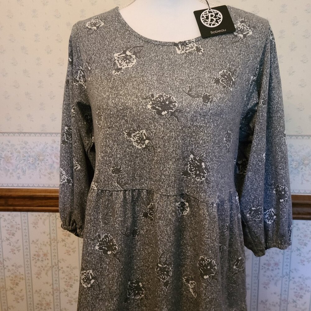 BOBEAU-BOHEMIAN HIPPIE 3/4 LONG SLEEVE TUNIC TOP WHISPER WHITE/BLACK-SIZE M-NWT